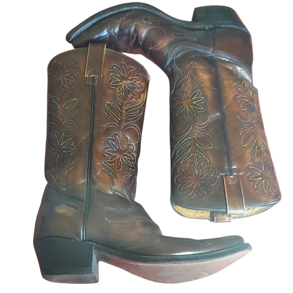 Vintage Rodeo Cowboy Boots Patent Leather Rainbow Peacock Men's - Picture 9 of 16